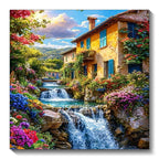 🏡 Diamond Painting – Maison au bord de rivière fleurie