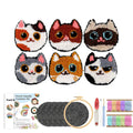 6pcs Cat Punch Needle Embroidery Coaster Set For Adult Punch Needle Embroidery Set Animal Tufting Coaster Art and Crafts