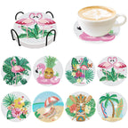 🦩 8Pcs – Diamond Painting – Flamants roses sur plage tropicale