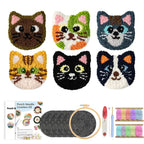 6pcs Cat Punch Needle Embroidery Coaster Set For Adult Punch Needle Embroidery Set Animal Tufting Coaster Art and Crafts