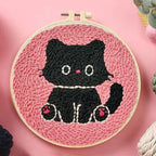 🐱 Kit de broderie Punch Needle – Chat noir mignon
