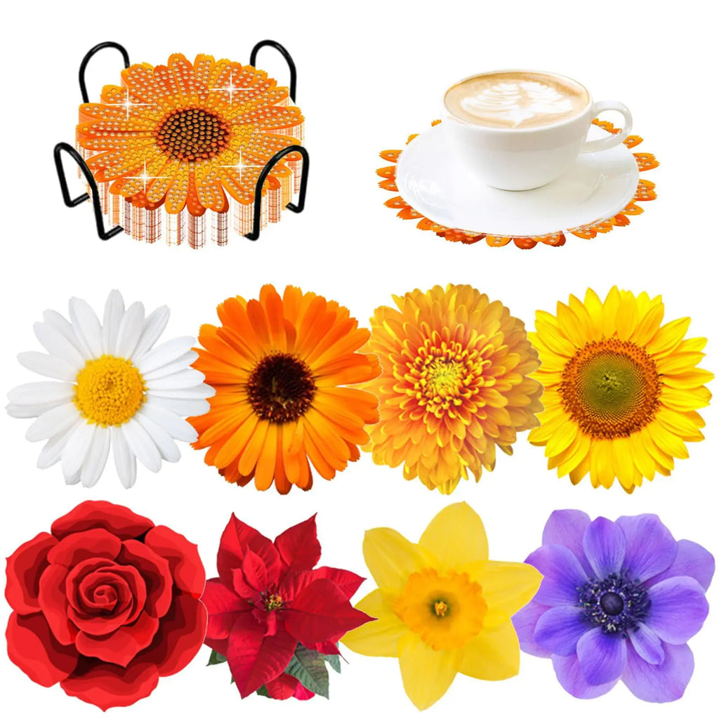 🌸 8Pcs – Diamond Painting – Bouquet de fleurs éclatantes