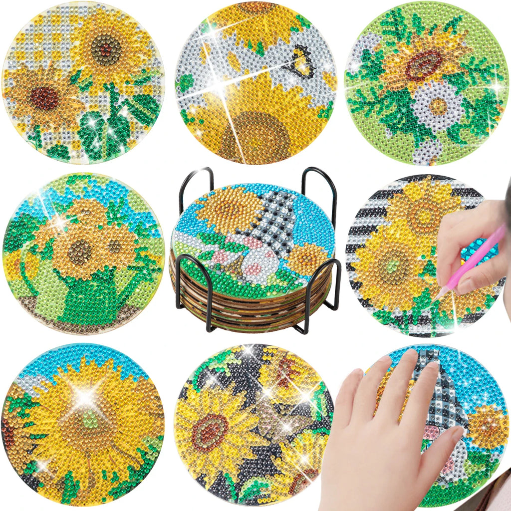🌻 8Pcs – Diamond Painting – Fleurs jaunes éclatantes