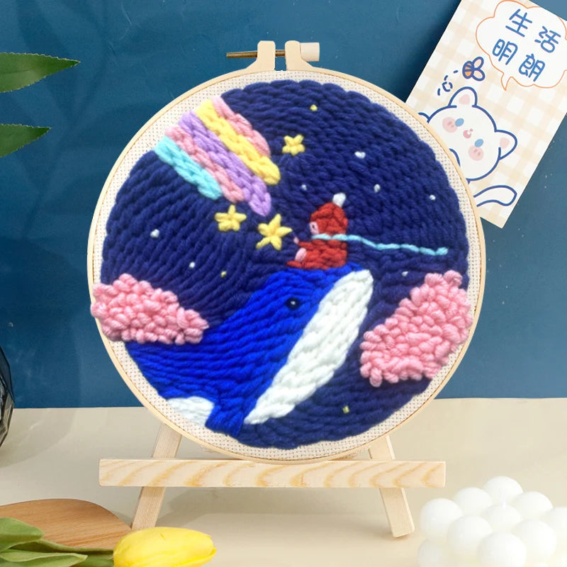 🐋 Kit de broderie Punch Needle – Baleine bleue et son ami