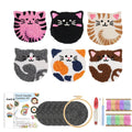 6pcs Cat Punch Needle Embroidery Coaster Set For Adult Punch Needle Embroidery Set Animal Tufting Coaster Art and Crafts